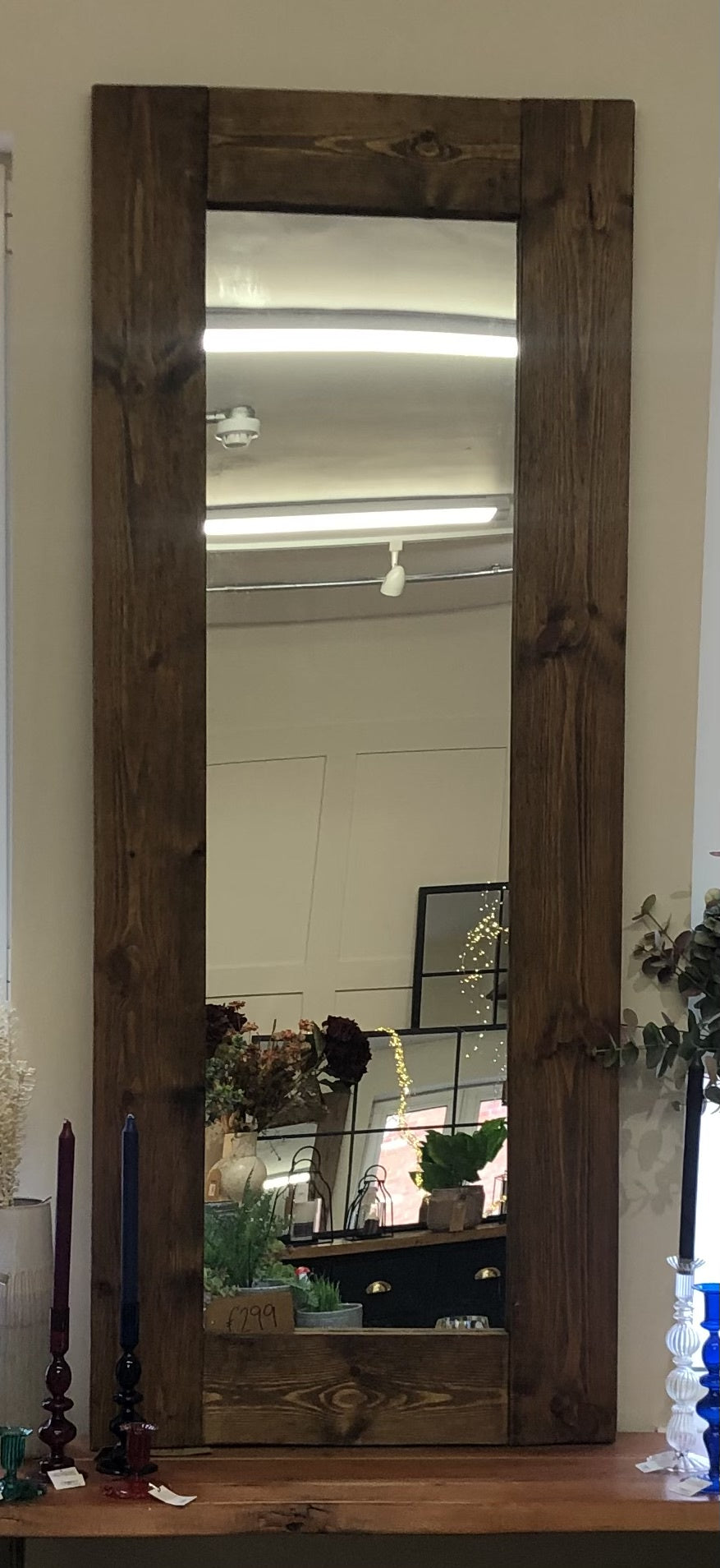 Mirror: Solid Wood Waxed Rustic Plank 6" Handmade Butted Joints - Dark Borwn