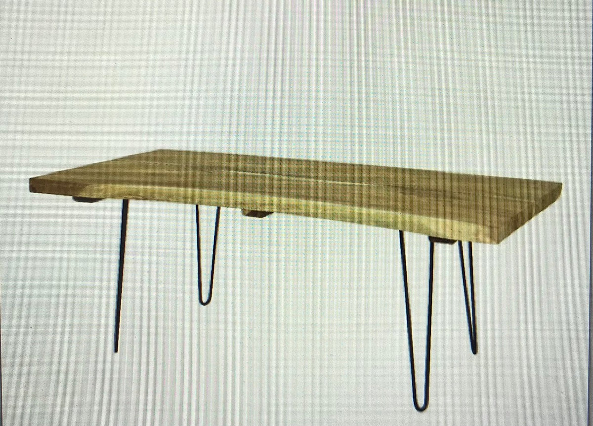 Dining Table: Wood Carved Natural Edge Metal Legs 1m - Natural