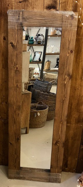 Mirror: Solid Wood Waxed Rustic Plank 4" Handmade Butted Joints - Dark Brown - Assorted Sizes: SMALL NARROW 55 x 19 inches (48 x 12 - Mirror Size)