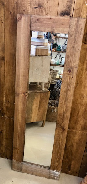 Mirror: Solid Wood Waxed Rustic Plank 4" Handmade Butted Joints - Light Brown - Assorted Sizes: SMALL NARROW 55 x 19 inches (48 x 12 - Mirror Size)
