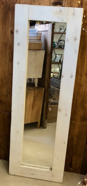 Mirror: Solid Wood Painted Rustic Plank 4" Handmade Butted Joints - Off White SMALL NARROW 55 x 19 inches (48 x 12 - Mirror Size)