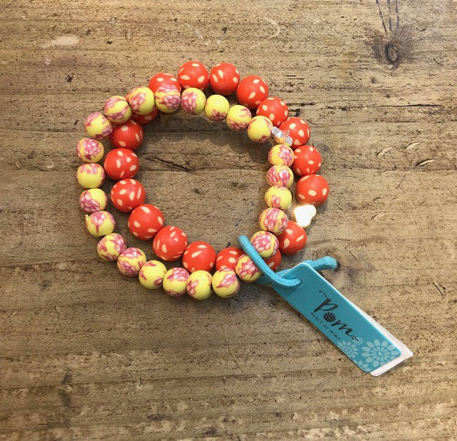 Bracelet: Stretch Set of 2 Fimo Matt Orange