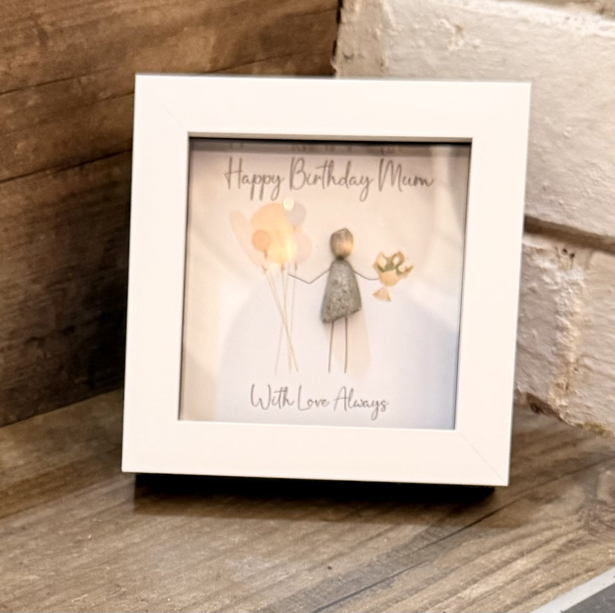 Pebble Picture: Happy Birthday Mum - White Box Frame - La de Da Living