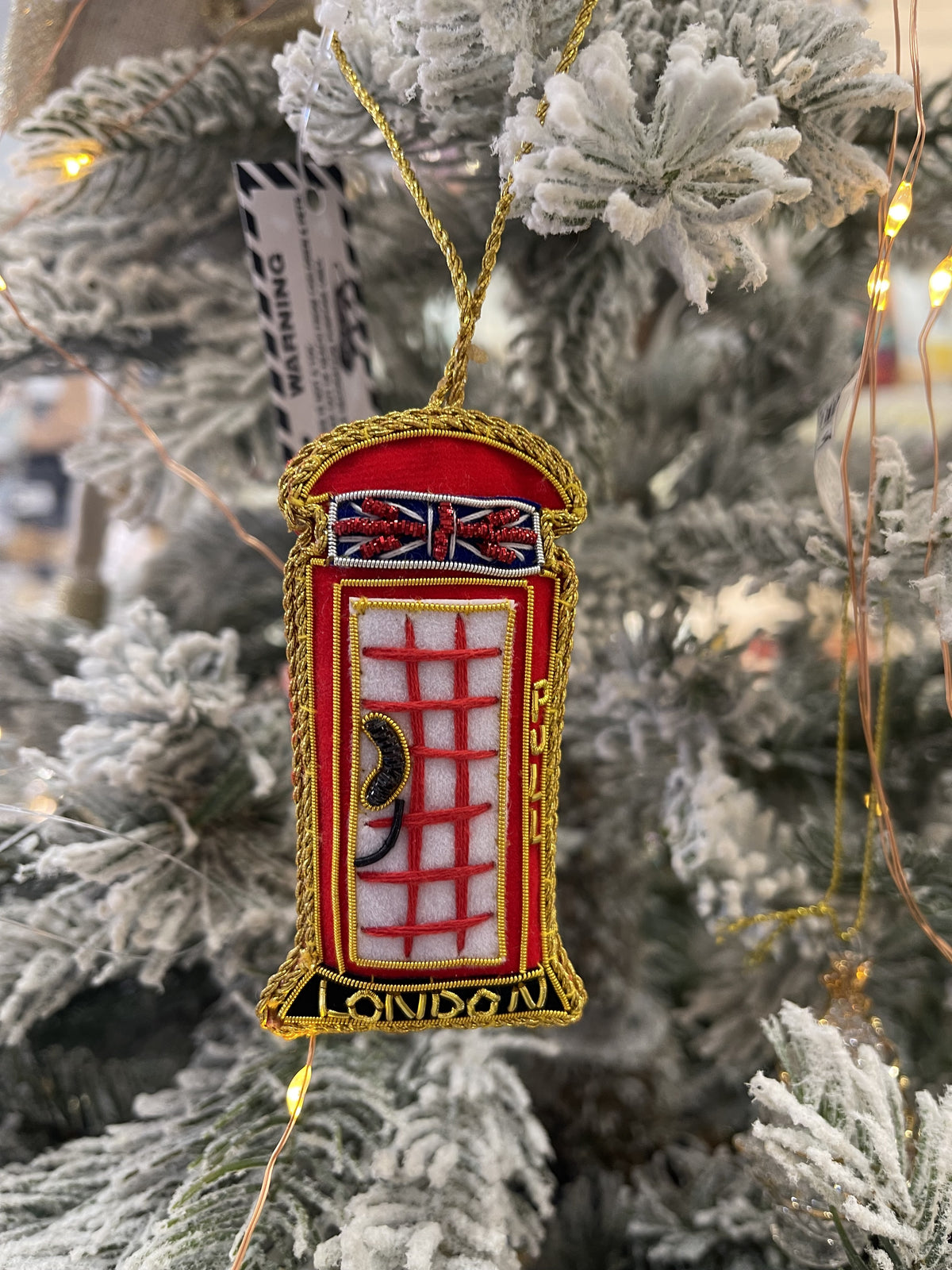 Christmas Tree Decoration: Velvet Beaded London Phone Box - Red& Gold