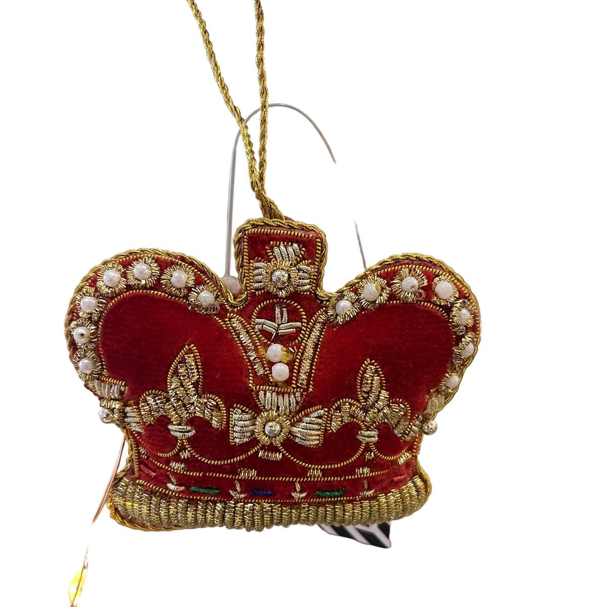 Christmas Tree Decoration: Velvet Beaded Crown - Red& Gold