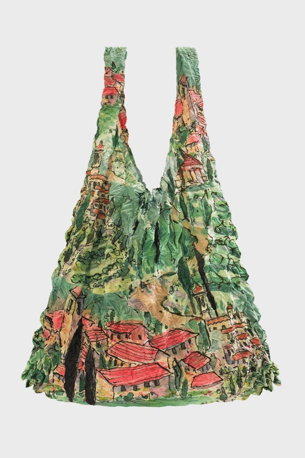Reusable Shopping Bag: Crinkle The Italian Connection Expandable - Green/Pink Patterned - My Little Eco Bag
