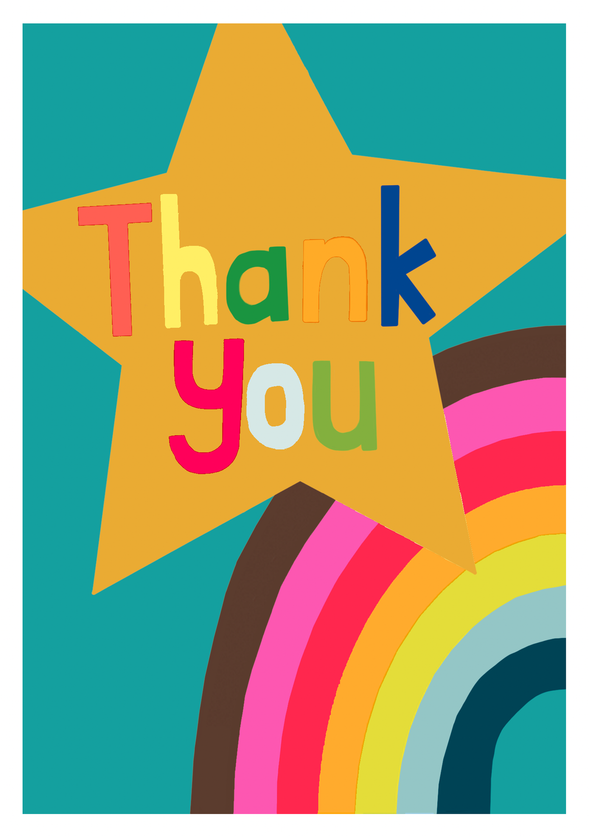 Thank You Card: Bright Foil Star and Rainbow - Paper Salad