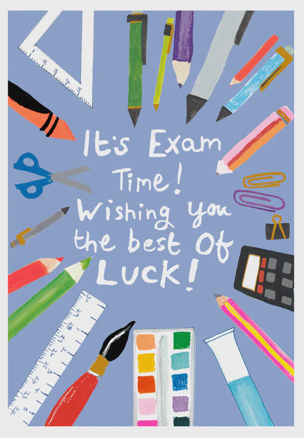 Good Luck Exams Card: Pens & Pencils - Neon - Paper Salad
