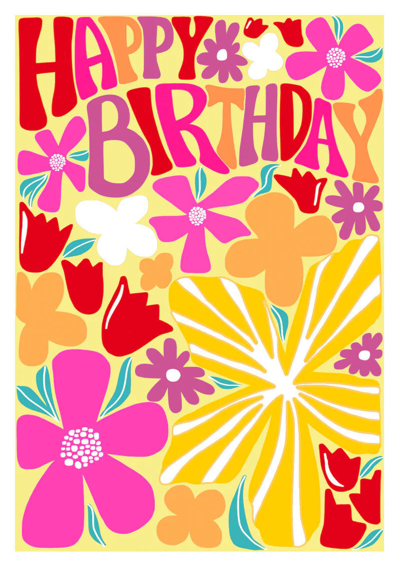 Birthday Card: Bright Foil Retro Flowers - Paper Salad