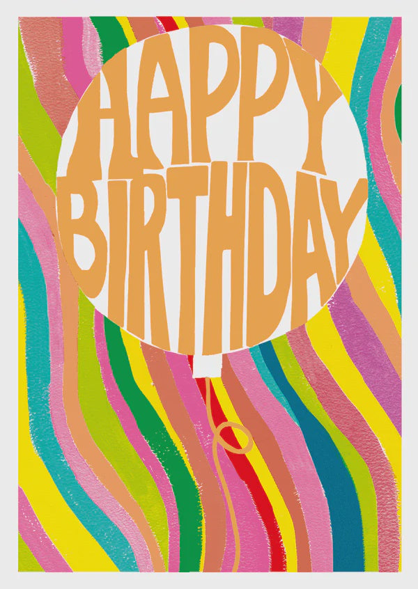 Birthday Card: Happy Birthday Balloon - Neon - Paper Salad