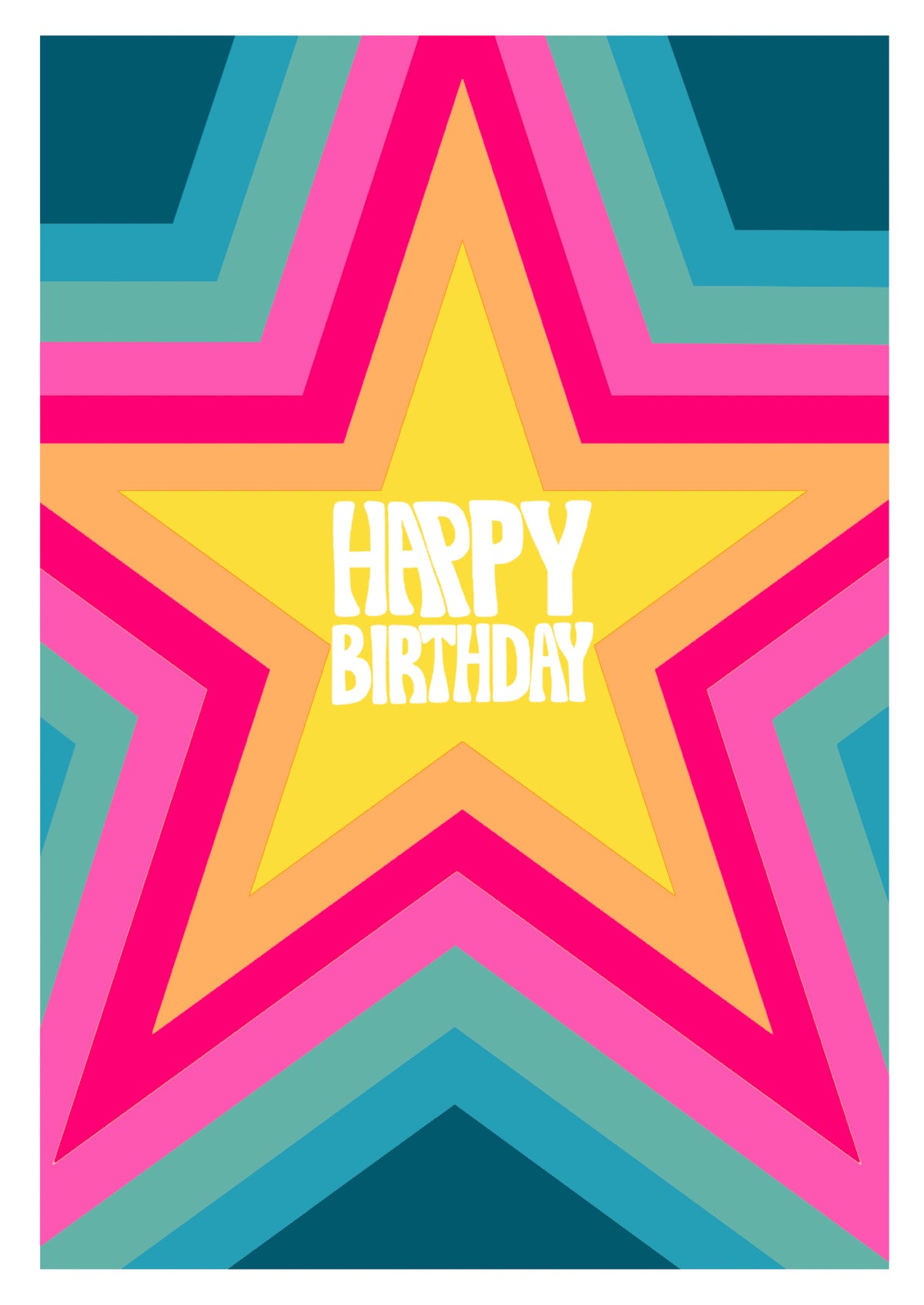 Birthday   Card: BRIGHT COLOURFUL  HAPPY BIRTHDAY STAR BEAMS  - Paper Salad
