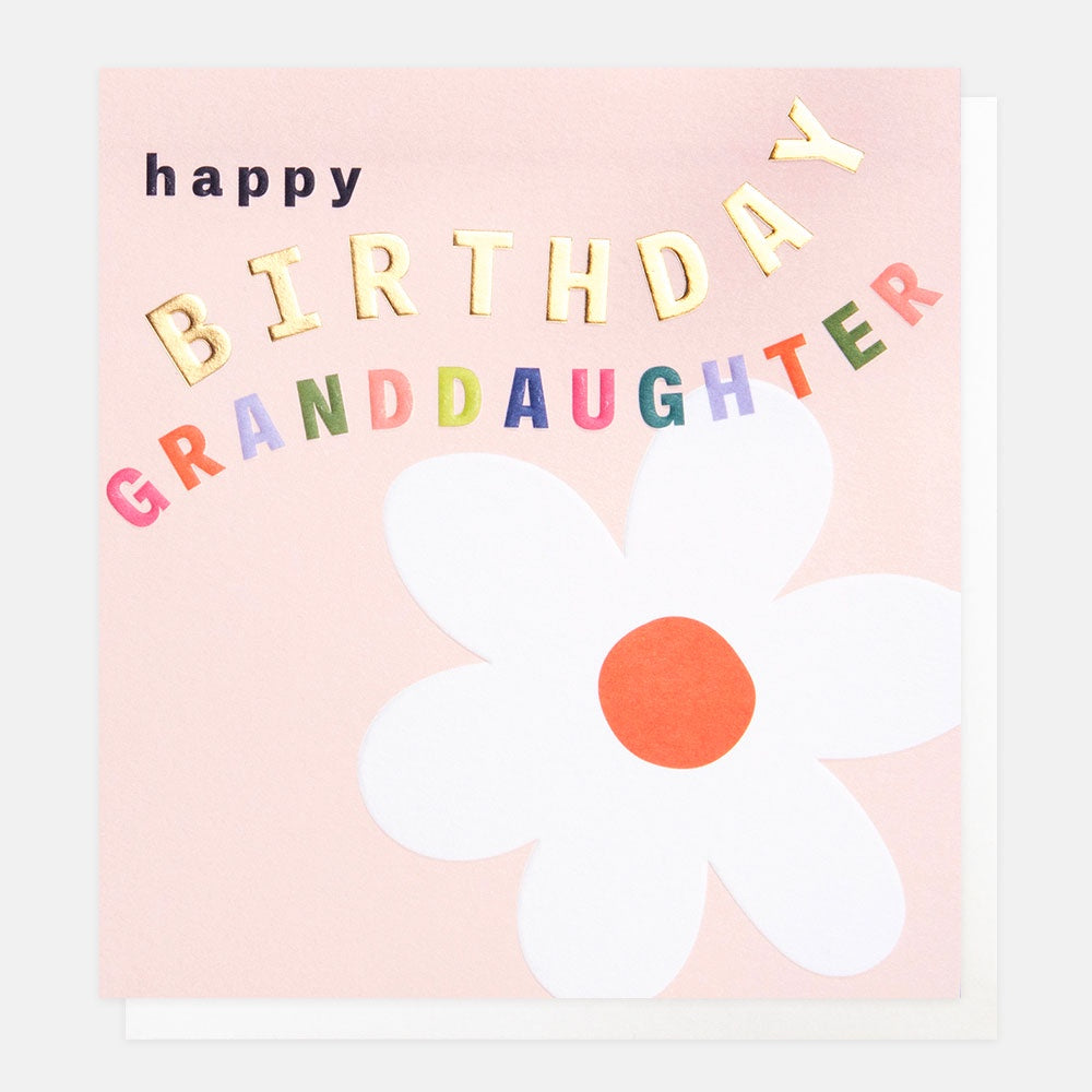 Granddaughter Card: Pink Flower Gold Foil - Colourful - Caroline Gardner
