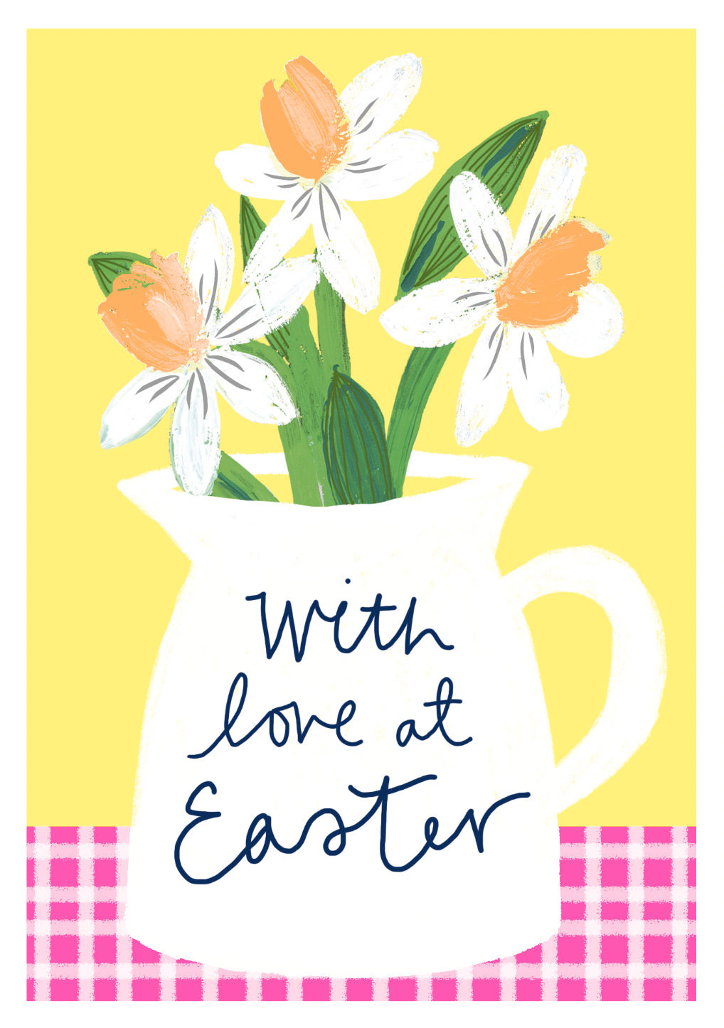 Easter  Card: BRIGHT COLOURFUL DAFFODILS JUG WITH LOVE AT EASTER  - Paper Salad