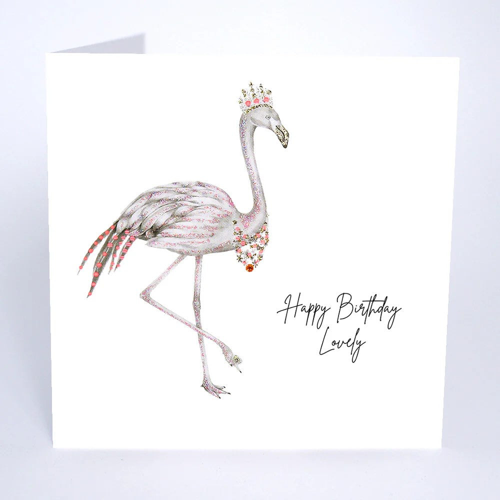 Birthday Card: Flamingo Handmade Swarovski - Five Dollar Shake