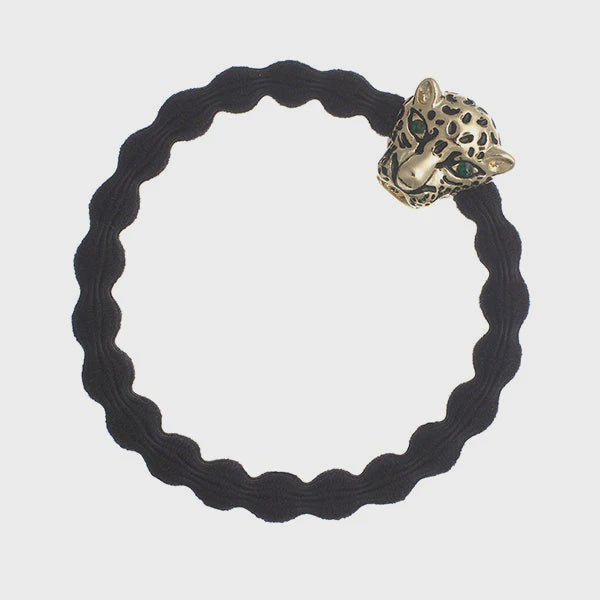 Hairband Bracelet: Stretch Bubble Elastic Gold Jaguar  - Black  - By Eloise