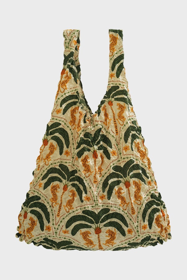 Reusable Shopping Bag: Crinkle Jungle Life Expandable - Cream/Green - My Little Eco Bag
