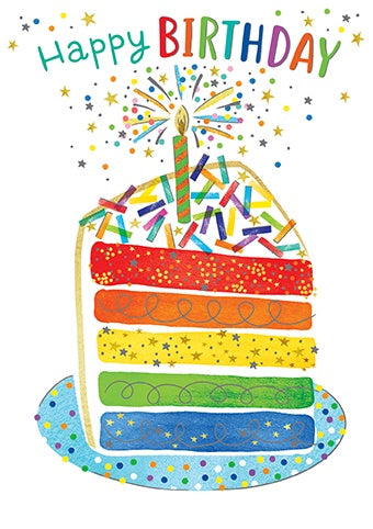 Birthday Card: Rainbow Birthday Cake - Paper Rose