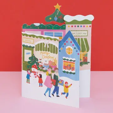 Christmas Card: 3D Town Spectacle Christmas- Bright Multicolour - Raspberry Blossom