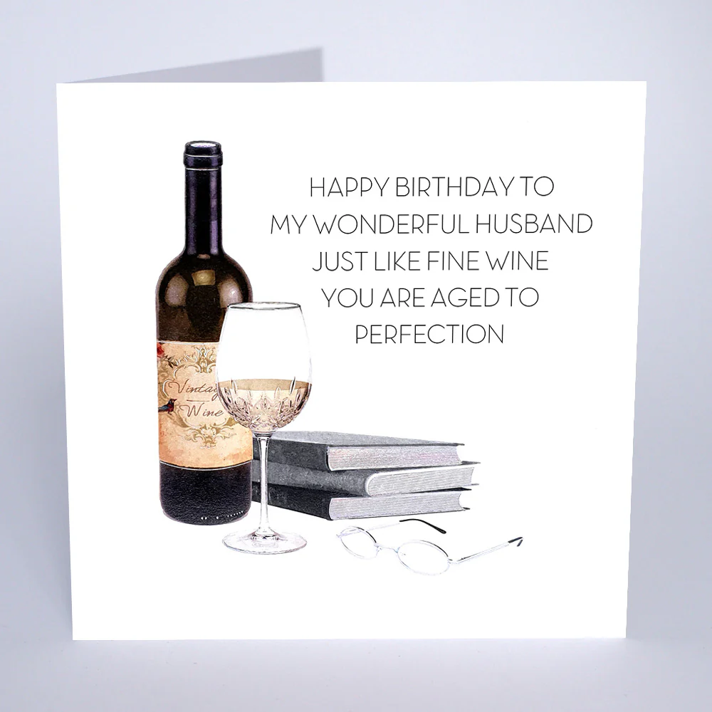 Husband Card: Wine Bottle Glass Books Handmade Swarovski - Five Dollar Shake