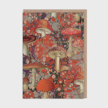 Birthday Card: Fluted Gold Foil Marble Fungi Greeting Kaleido - Ohh Deer