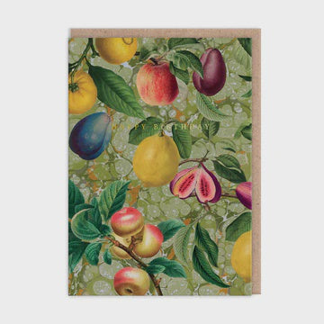 Birthday Card: Fluted Gold Foil Marble Fruit Greeting Kaleido - Ohh Deer