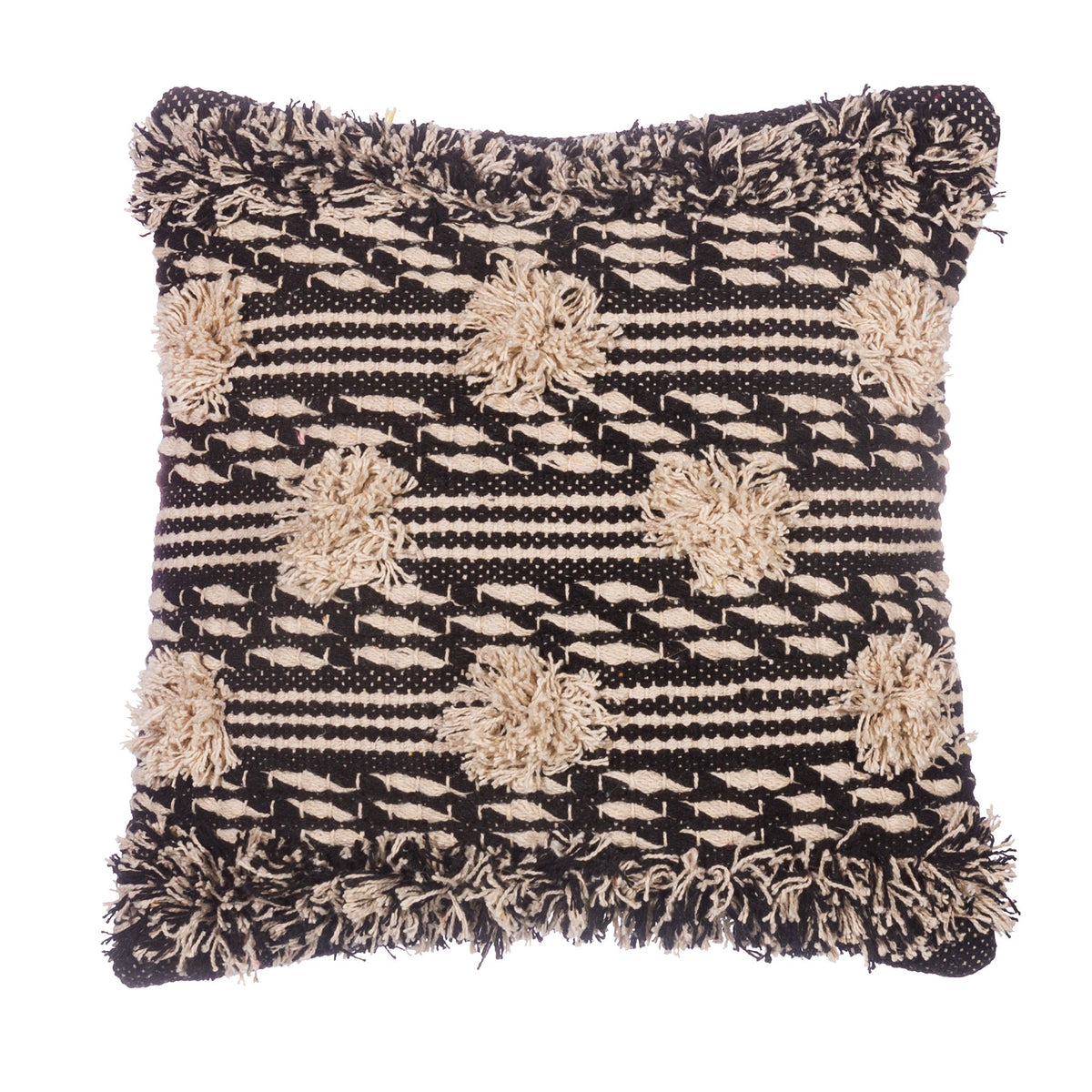 Cushion: Cotton Bohemian Tuffed Dot - Black & White - Sass & Belle