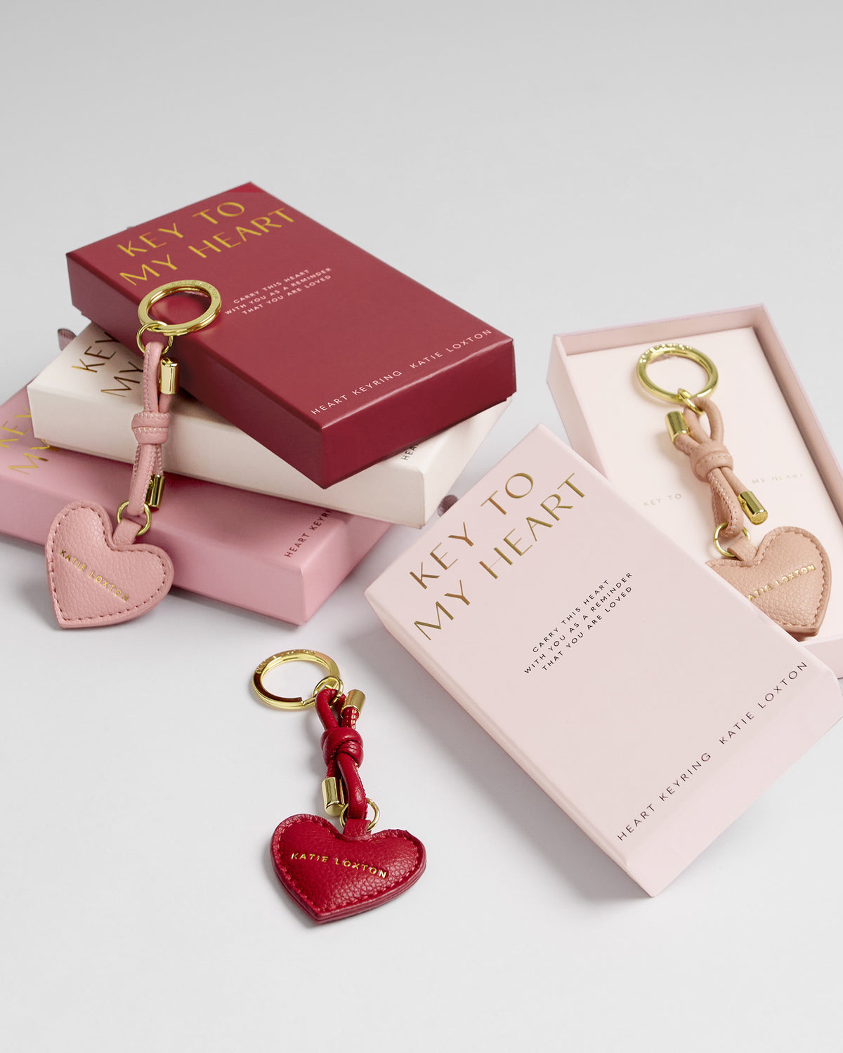 Boxed Keyring: Soft Vegan Leather - KEY TO MY HEART - Red- Katie Loxton
