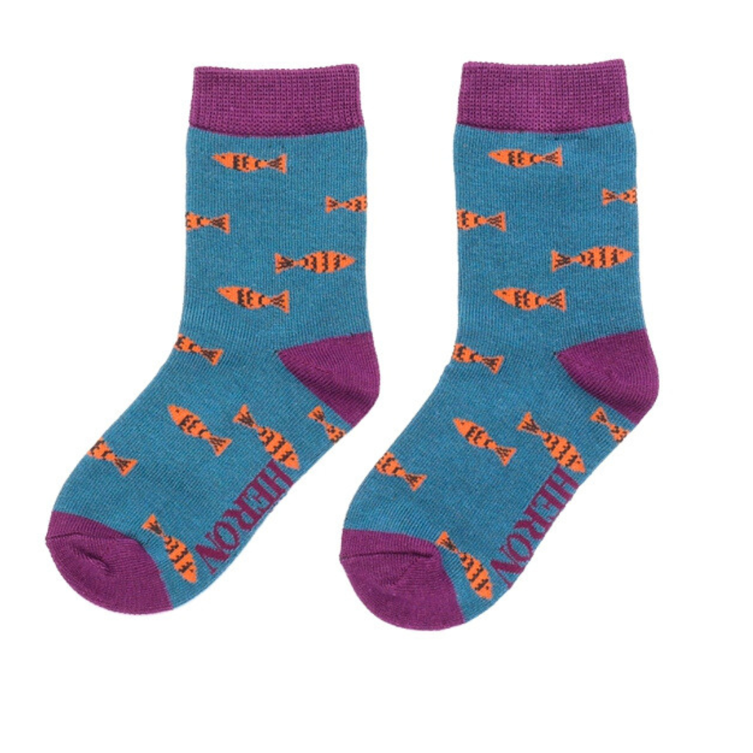 Boys Socks: Bamboo Little Fish 4-6 - Teal - Mr Heron