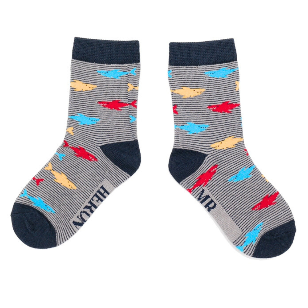Boys Socks: Bamboo Sharks - Grey - Mr Heron