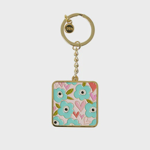 Keyring: Enamel Pretty Floral & Hearts - Multi - Belly Button Designs