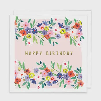 Birthday Card:  Peach Allover Ditsy Pattern Embossed - Rosanna Rossi