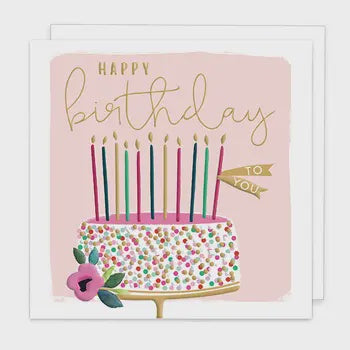 Birthday Card:  Cake and Candles Embossed - Rosanna Rossi