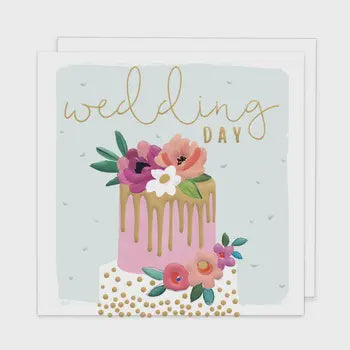 Wedding Card:  Wedding Day Cake Roses Confetti Embossed - Rosanna Rossi