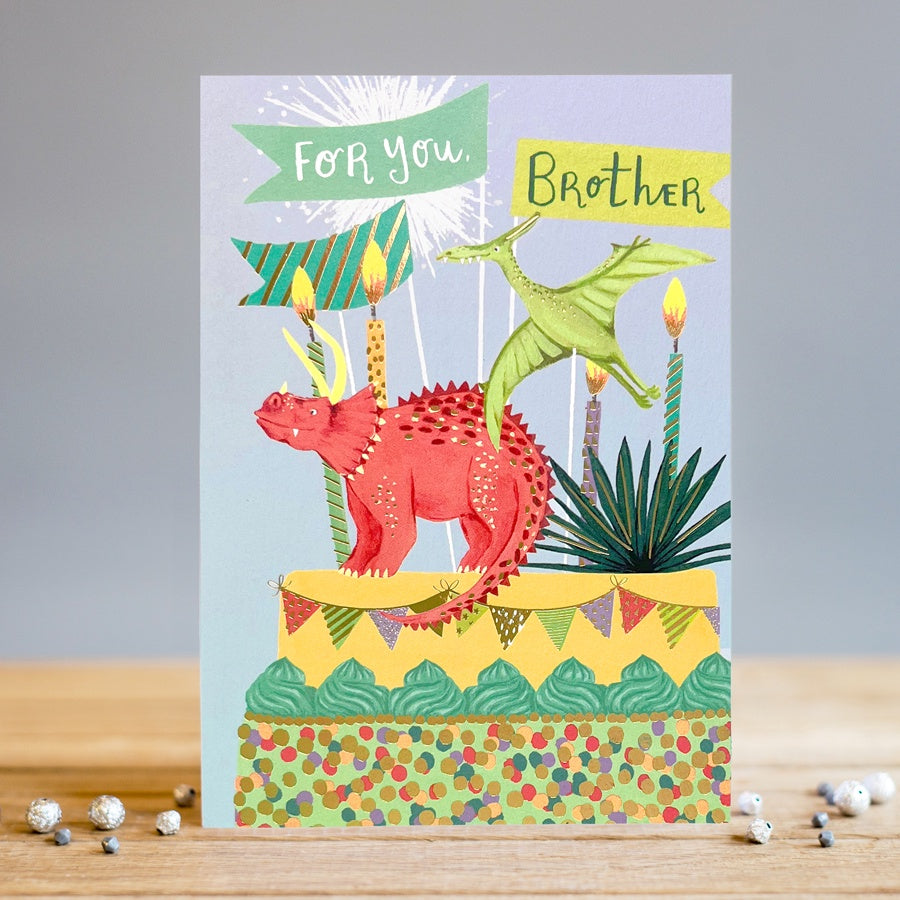 Brother Card: Gold Foil Childrens Dinosaur - Colourful - Louise Tiler