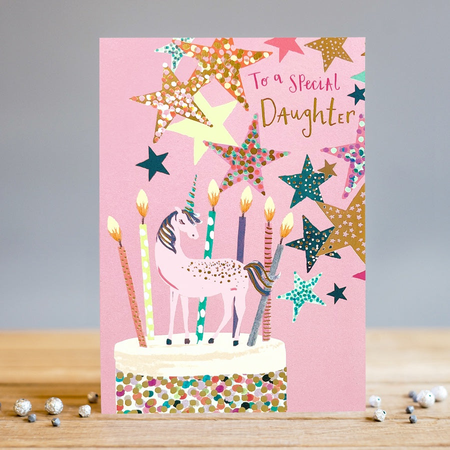 Daughter Card: Gold Foil Childrens UNICORN - Colourful - Louise Tiler