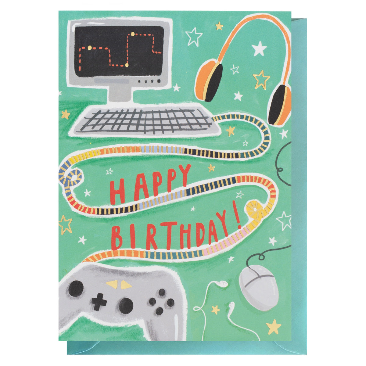 Childrens Card: Gold Foil Gaming - Colourful - Louise Tiler