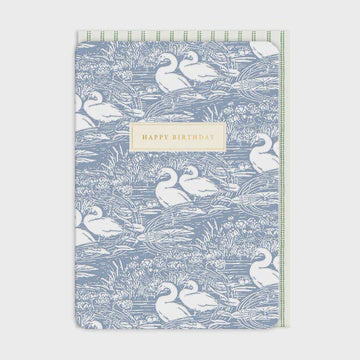 Birthday Card: Gold Foil Swans Chambray Greeting Laura Ashley - Ohh Deer