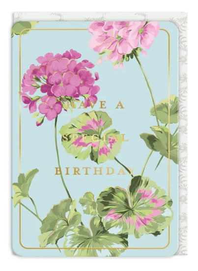 Birthday Card: Gold Foil Geranium Laura Ashley - Ohh Deer