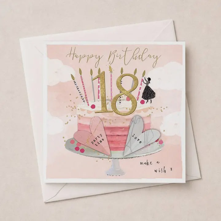 Age Birthday 18th Card: Birthday Cake Gold Foil  - Hammond Gower