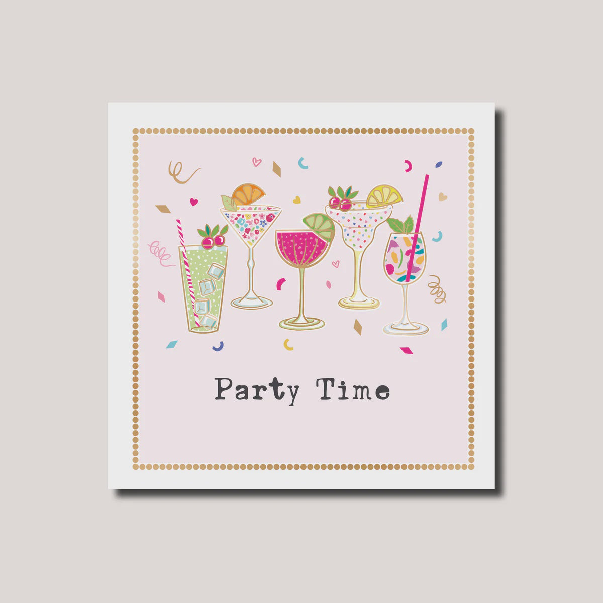 Birthday Card: Party Time Cocktails - Pink - Marina B