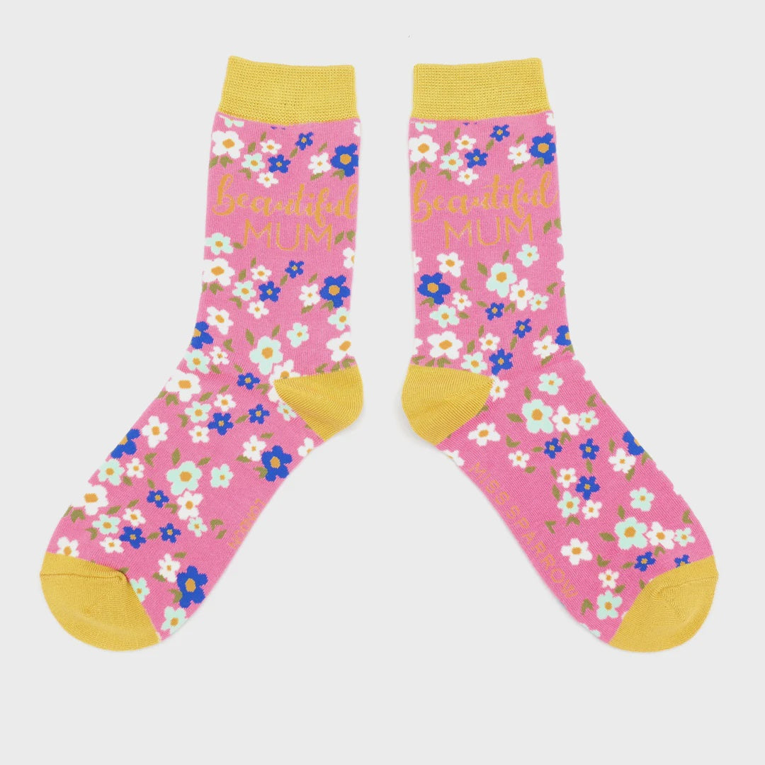 Ladies Socks: Bamboo Beautiful Mum - Pink - Miss Sparrow