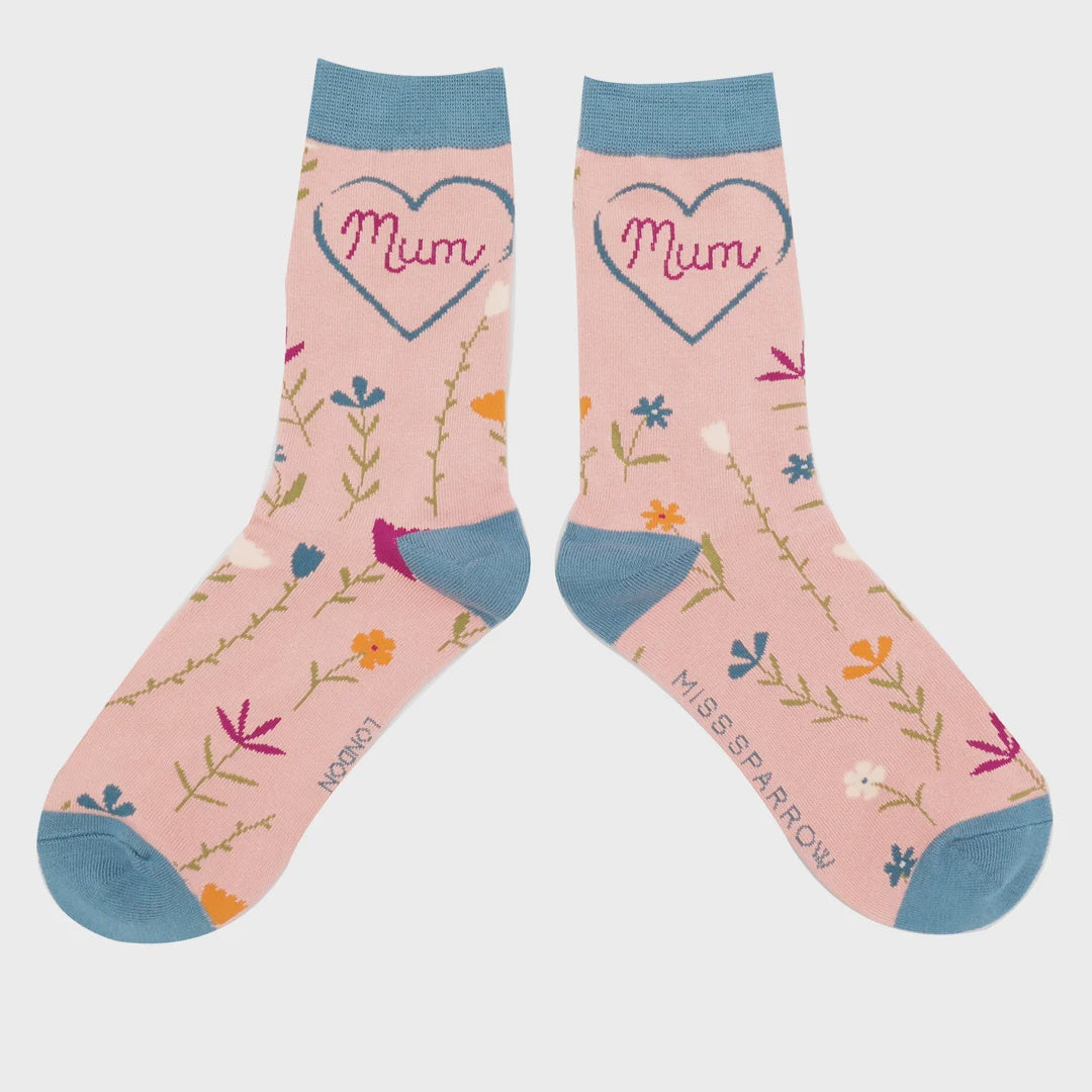 Ladies Socks: Bamboo Flowers Mum - Dusky Pink - Miss Sparrow