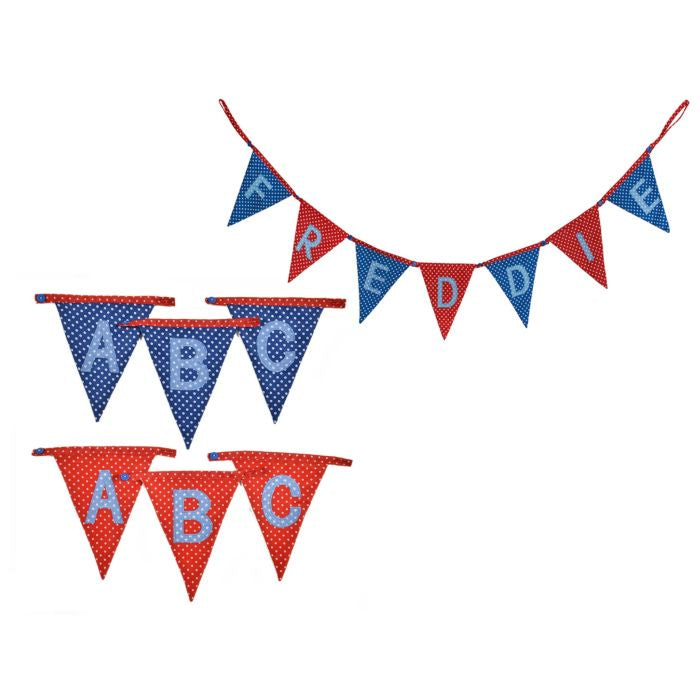 Dark Blue or Red Boys Personalised Letter Bunting with Light Blue Letter