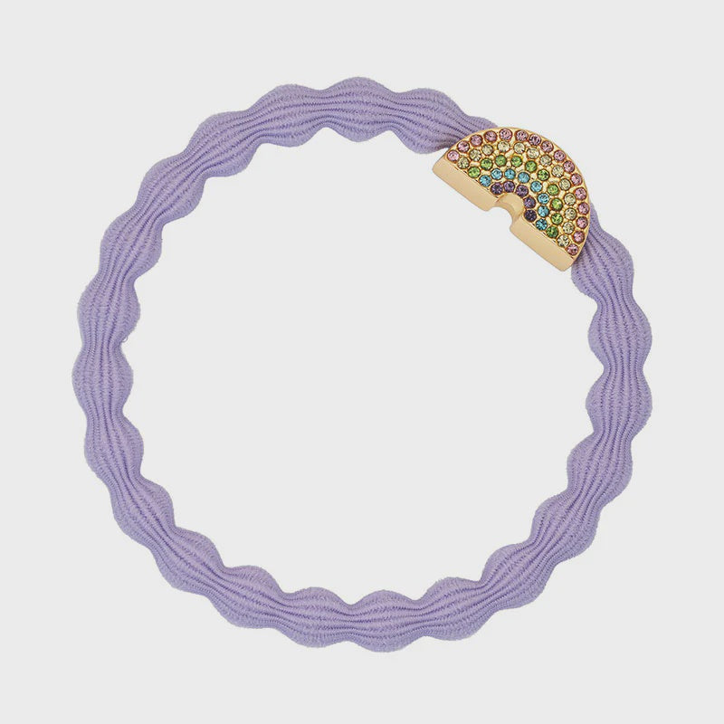Hairband Bracelet: Stretch Bubble Elastic with Gold Diamante Rainbow - Lavender - By Eloise