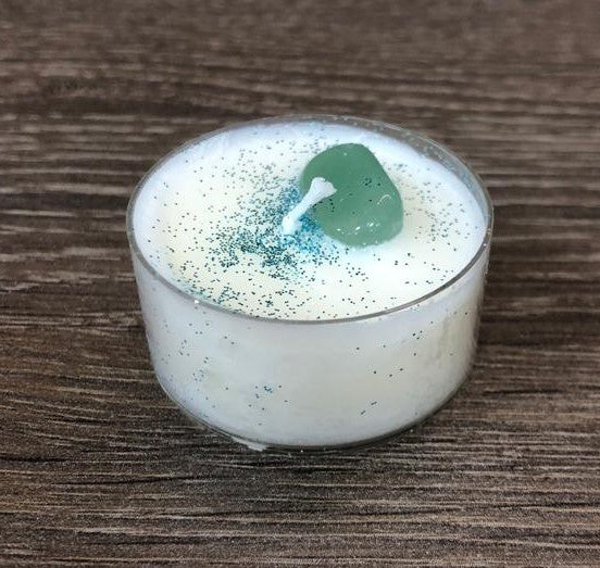 Tealight: Scented Soy Wax Crystals Lemon & Lime Aventurine - White & Green - Littlemore Candle Co