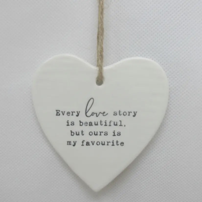 Hanging Dec: Ceramic Heart Every Love story  - White
