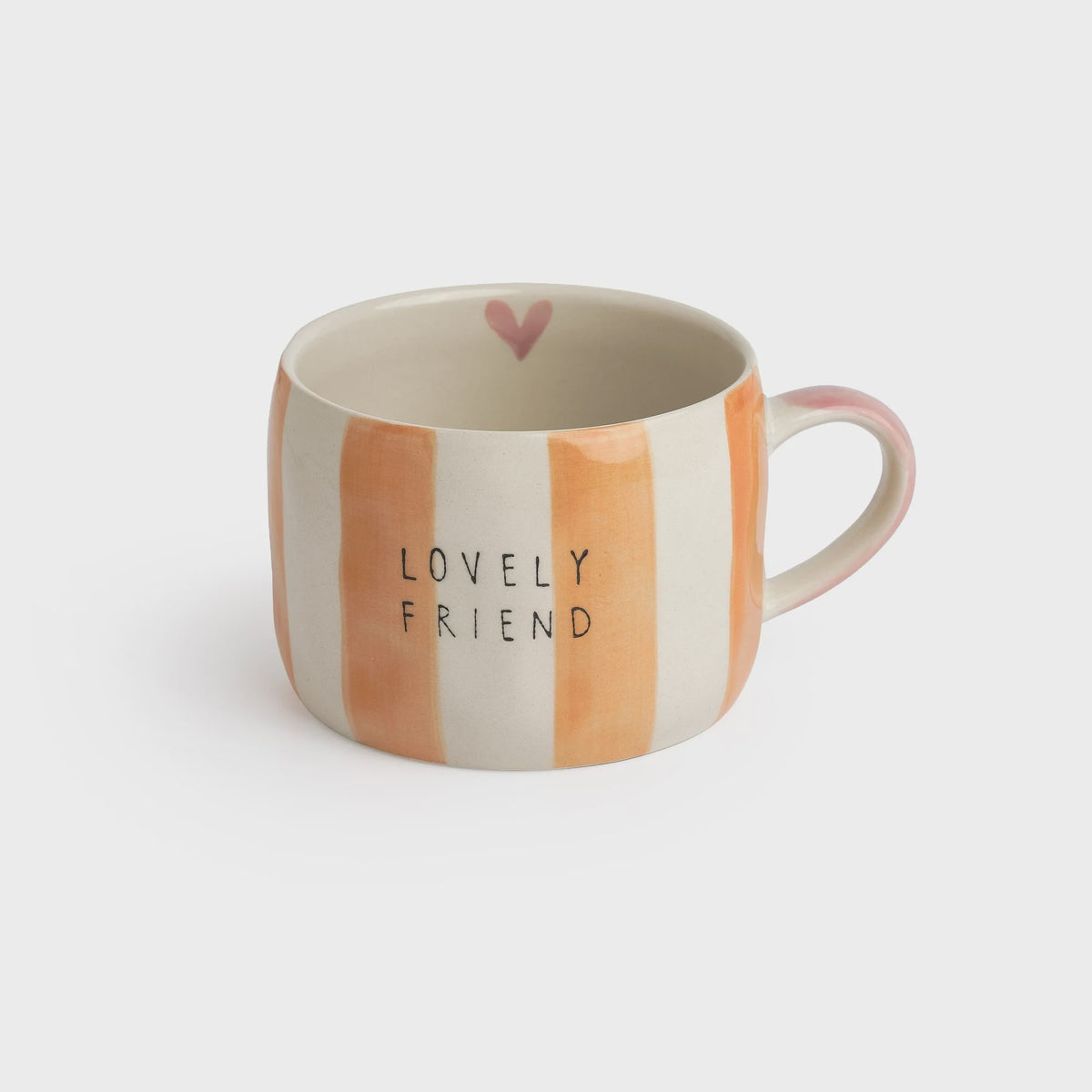 Mug: Stoneware Hand-Painted Striped Lovely friend - Orange - Belly Button Designs