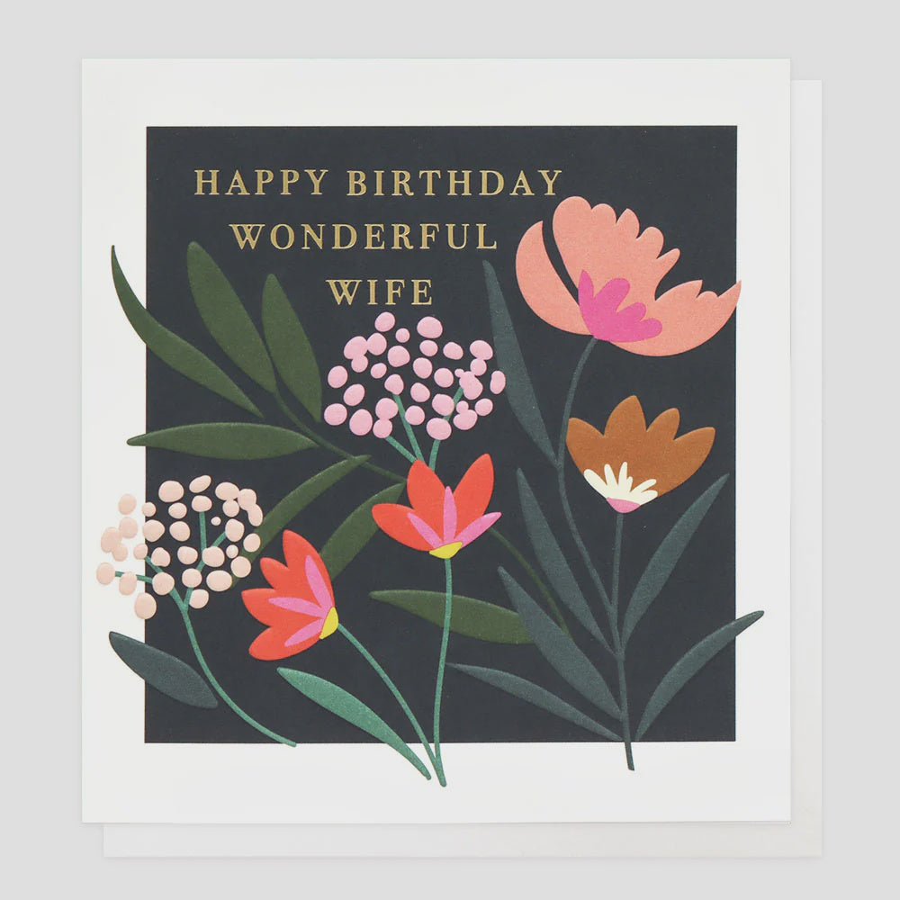 Wife Card: Birthday Wonderful Wife Gold Foil - Black & Pink - Caroline Gardner