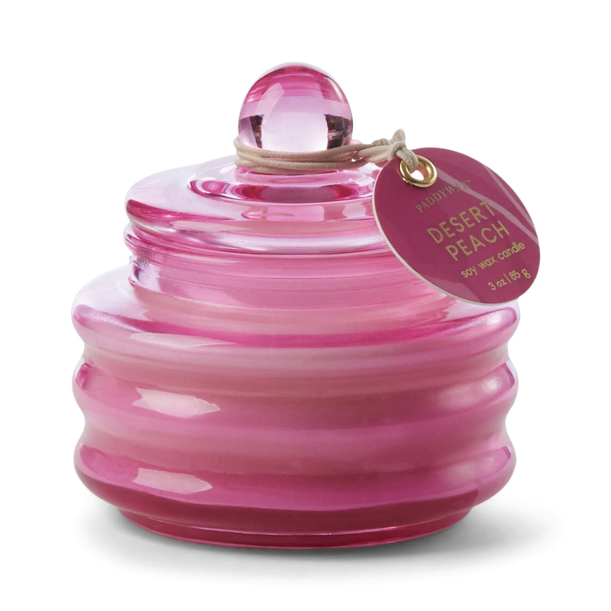 Scented Decorative Candle: Glass Jar Rippled BEAM Desert Peach - Fuschia Pink - Paddywax