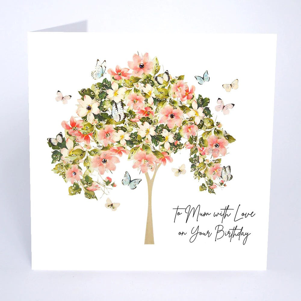 Mum Card: Tree Bossom Butterflies Handmade Swarovski Crystals - Five Dollar Shake